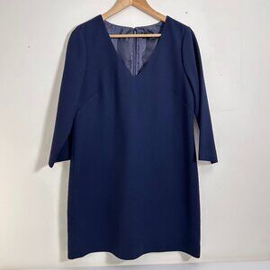J.Crew navy blue wool crepe V-neck shift dress 3/4 length sleeves women's 10